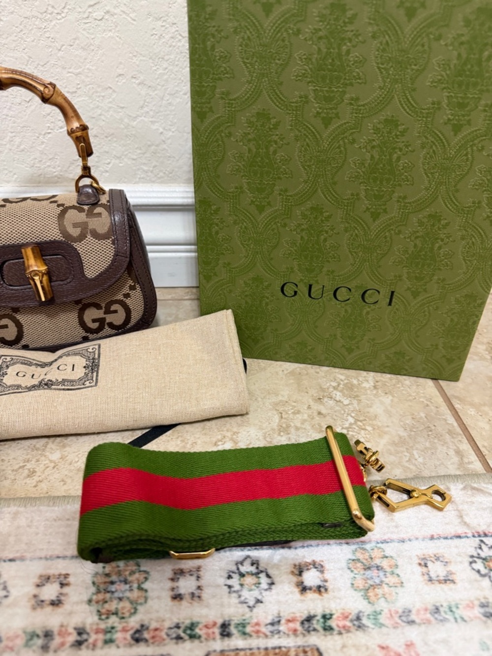 NEW authentic GUCCI Jumbo Gg Bamboo 1947 Top Handle Bag - Picture 5 of 11